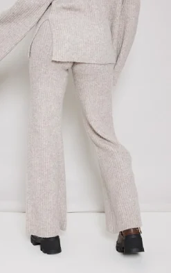 Tall Light Brown Luxe Rib Knit Wide Leg Pants