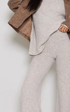 Tall Light Brown Luxe Rib Knit Wide Leg Pants