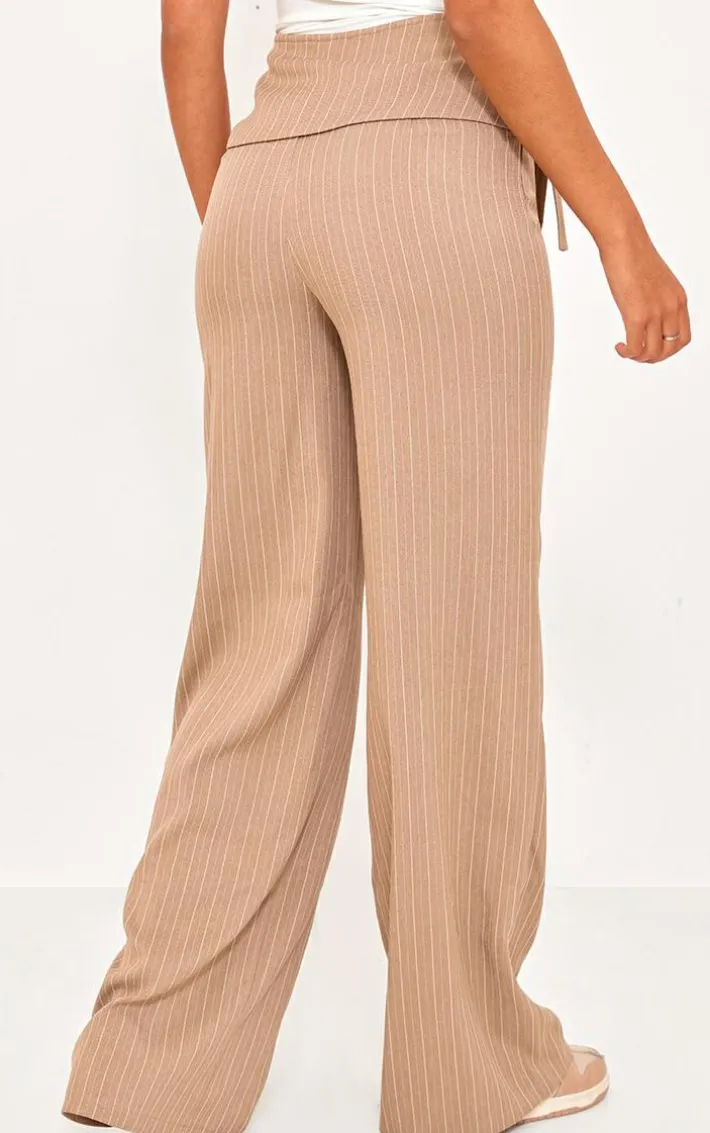 Tall Light Brown Pinstripe Tie Side Tailored Wide Leg Pants
