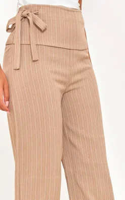Tall Light Brown Pinstripe Tie Side Tailored Wide Leg Pants
