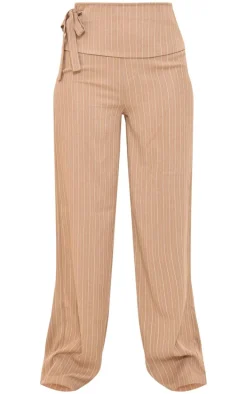 Tall Light Brown Pinstripe Tie Side Tailored Wide Leg Pants