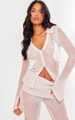 Tall Light Grey Open Fluffy Knit Detail Cardigan