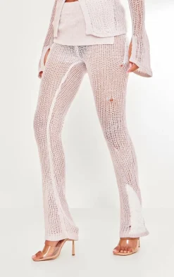 Tall Light Grey Open Fluffy Knit Detail Pants