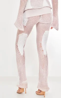 Tall Light Grey Open Fluffy Knit Detail Pants