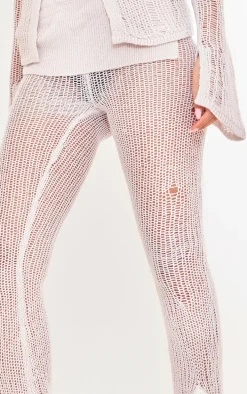 Tall Light Grey Open Fluffy Knit Detail Pants