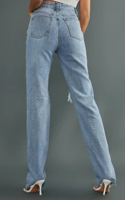 Tall Light Wash Extra Long Ripped High Waist Straight Leg Jeans
