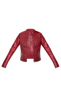 Tall Maroon Washed Faux Leather Oversized Seam Detail Jacket