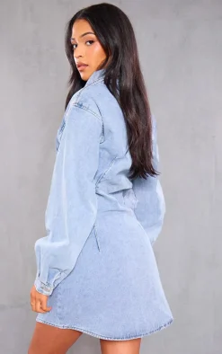 Tall Mid Blue Wash Denim Oversized Shirt Dress