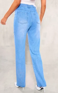 Tall Mid Blue Wash Diamante Cut Out Detail Mid Rise Straight Leg Jeans