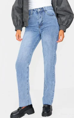 Tall Mid Blue Wash High Waist Long Leg Straight Leg Jeans