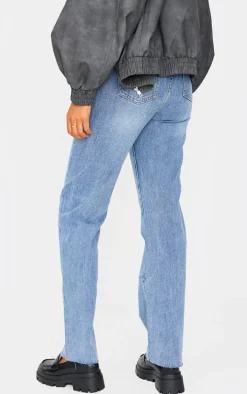 Tall Mid Blue Wash High Waist Long Leg Straight Leg Jeans