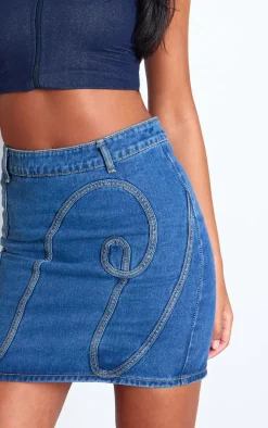 Tall Mid Blue Wash Overlay Design Denim Mini Skirt
