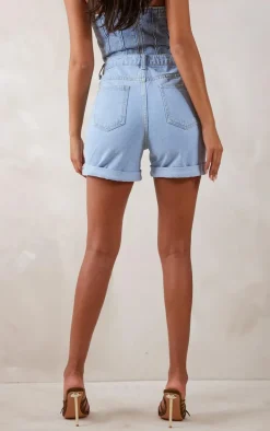 Tall Mid Blue Wash Turn Up Denim Shorts
