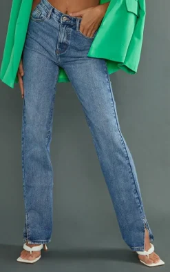 Tall Mid Wash High Waist Split Hem Jeans