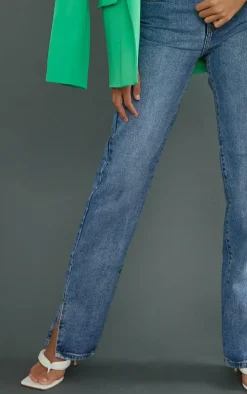 Tall Mid Wash High Waist Split Hem Jeans