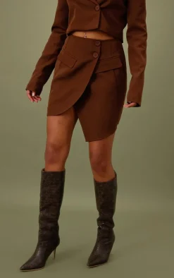 Tall Mocha Brown Button Front Mini Skirt