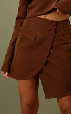 Tall Mocha Brown Button Front Mini Skirt