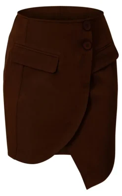 Tall Mocha Brown Button Front Mini Skirt