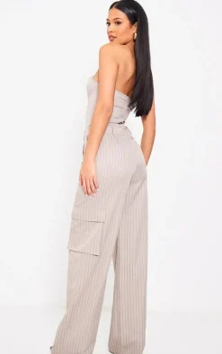 Tall Mocha Pinstripe Bandeau Wide Leg Jumpsuit