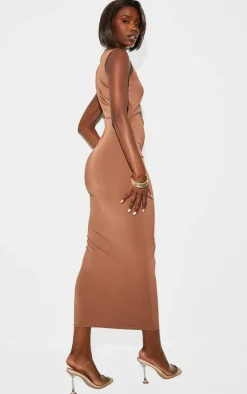 Tall Mocha Slinky Cut Out Trim Detail Midaxi Dress
