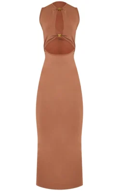 Tall Mocha Slinky Cut Out Trim Detail Midaxi Dress