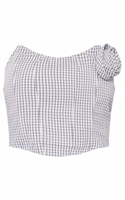 Tall Monochrome Check Rose Detail Corset Top