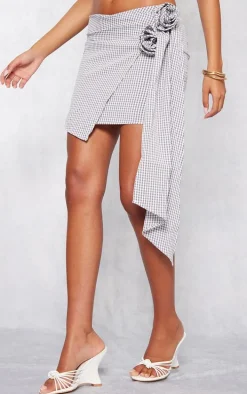 Tall Monochrome Check Rose Detail Mini Skirt