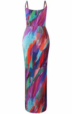 Tall Multi Abstract Print Plisse Strappy Maxi Dress