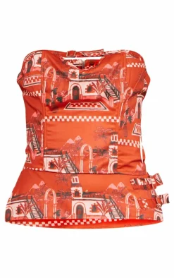Tall Multi Brown Printed Bandeau Corset Top