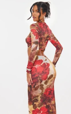 Tall Multi Floral Print Soft Touch Tie Front Top