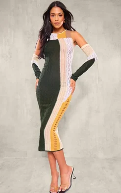 Tall Multi Green Knit Midi Dress With Matching Sleeves