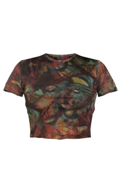 Tall Multi Printed Lettuce Hem Mesh Top