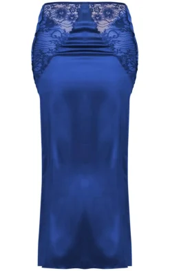 Tall Navy Satin Sheer Lace Panel Detail Midaxi Skirt