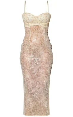 Tall Nude Lace Sequin Detail Midaxi Dress