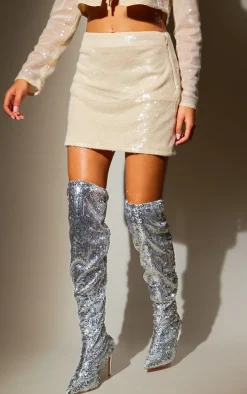 Tall Nude Pink Sequin Mini Skirt