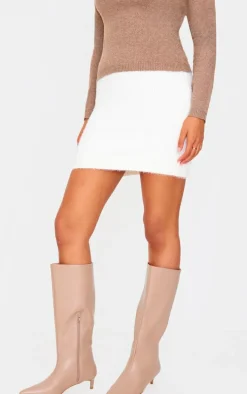 Tall Oatmeal Fluffy Knitted Mini Skirt