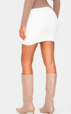 Tall Oatmeal Fluffy Knitted Mini Skirt