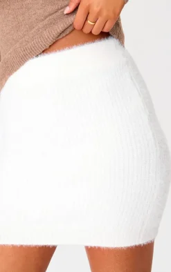 Tall Oatmeal Fluffy Knitted Mini Skirt