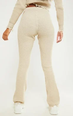 Tall Oatmeal Knitted Distressed Straight Leg Flares