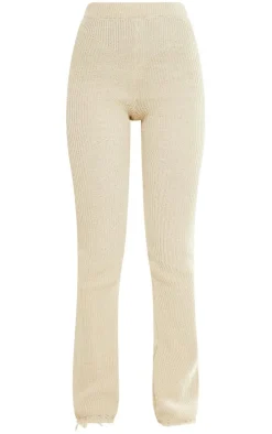 Tall Oatmeal Knitted Distressed Straight Leg Flares