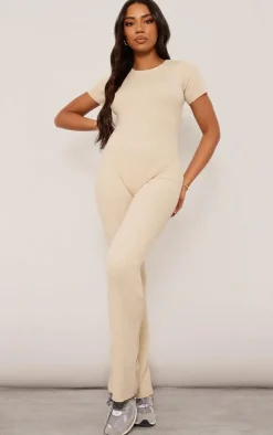 Tall Oatmeal Knitted Zip Up Jumpsuit