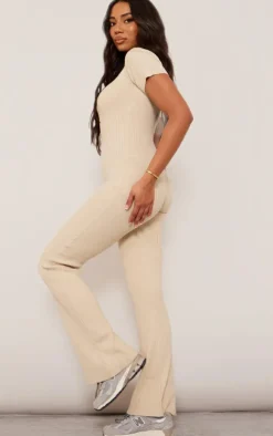 Tall Oatmeal Knitted Zip Up Jumpsuit