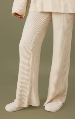 Tall Oatmeal Luxe Rib Knit Wide Leg Pants