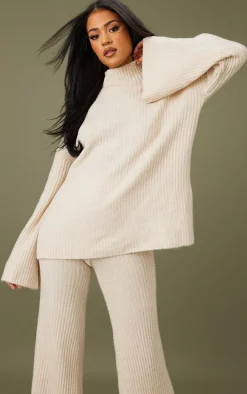 Tall Oatmeal Luxe Rib Knit Oversized Sweater