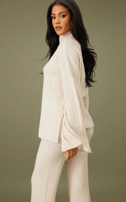 Tall Oatmeal Luxe Rib Knit Oversized Sweater