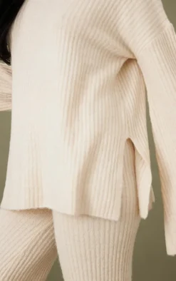 Tall Oatmeal Luxe Rib Knit Oversized Sweater