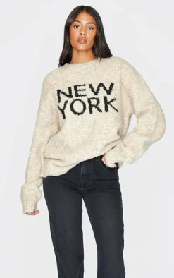 Tall Oatmeal New York Boucle Knit Oversized Sweater