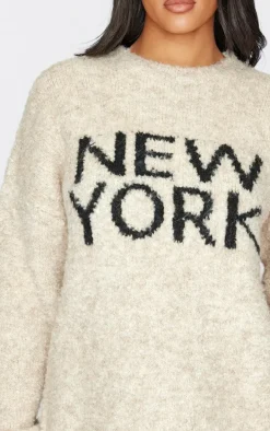 Tall Oatmeal New York Boucle Knit Oversized Sweater