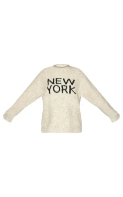 Tall Oatmeal New York Boucle Knit Oversized Sweater
