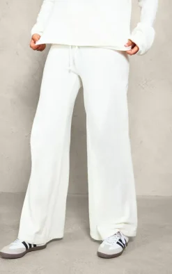 Tall Oatmeal Soft Textured Knit Drawstring Wide Leg Pants